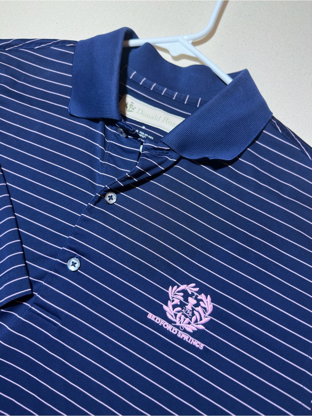Men's Donald Ross Navy Striped Polo x Bedford Springs Golf Course
